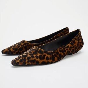 ZARA Leopard Pointed Toe Ballet Flats